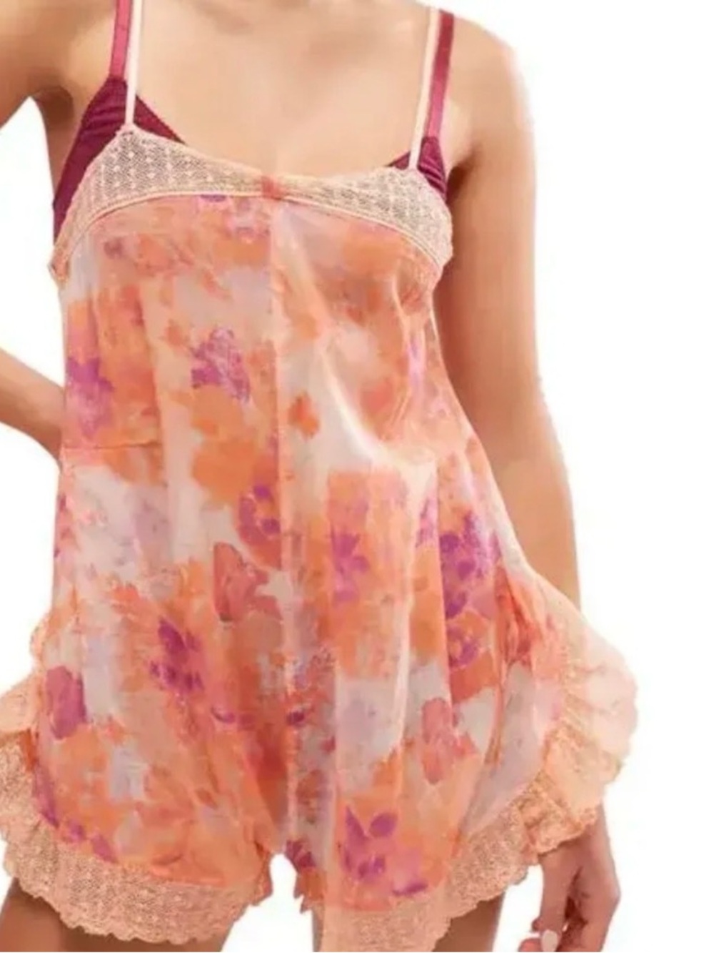 Free People Forget Me Not Lace Trim Romper NWT